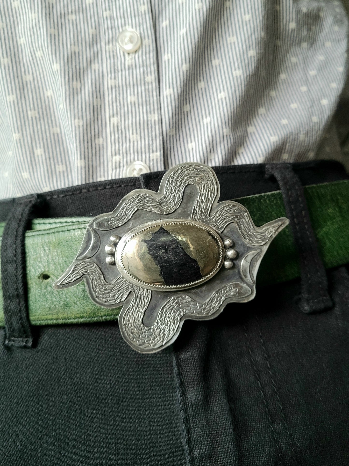 Serpent Belt Buckle - Sterling & Pyrite