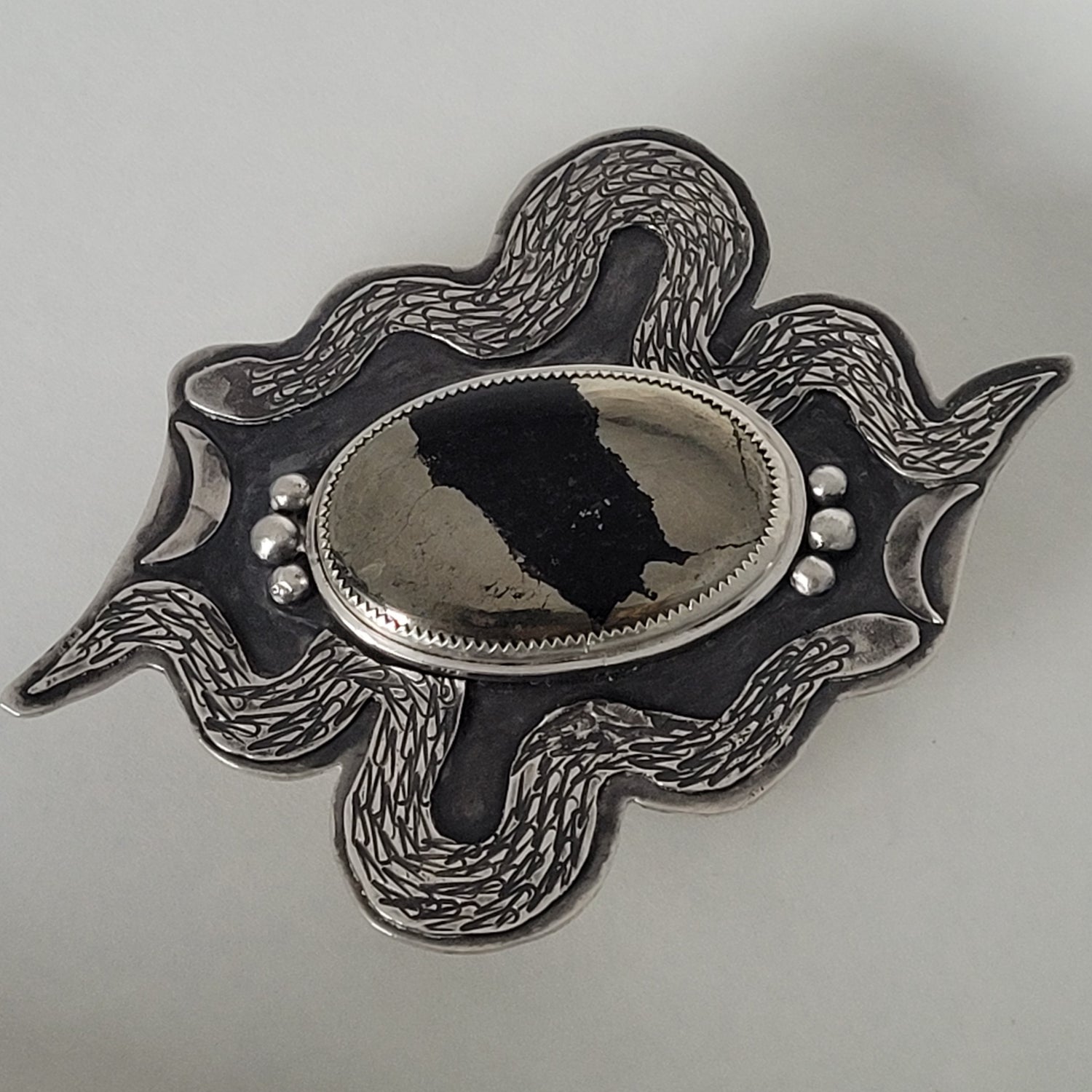 Serpent Belt Buckle - Sterling & Pyrite